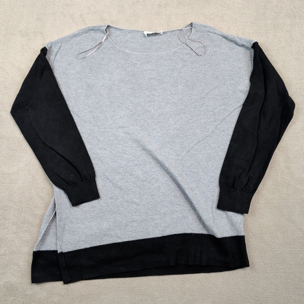 Two by Vince Camuto Minimalist Colorblock Sweater L Grey Black Cotton Knit Top